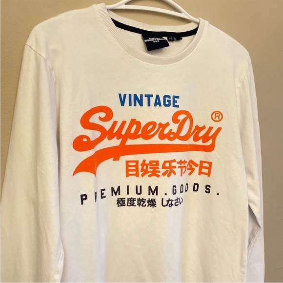 SuperDry White & Orange Graphic Long Sleeve Crewneck Cotton Tee - Size Medium - Picture 5 of 16